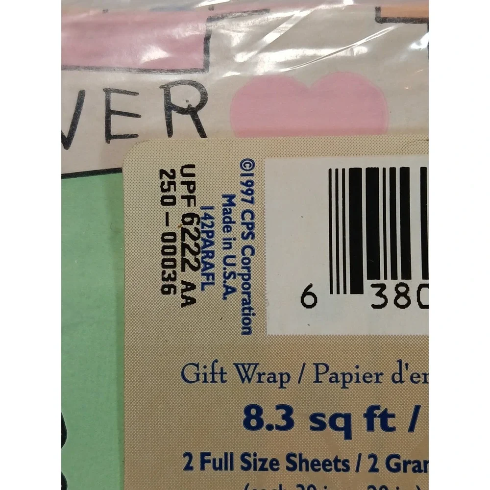 Vintage‎ New Sealed Wrapping Paper Gift Wrap Baby Shower NOS 2 Sheets